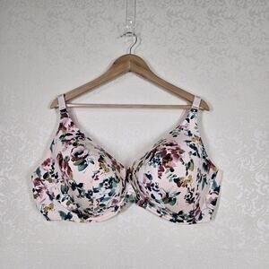 Torrid Curve Bra 46DDD Pink Green Floral Smoothing Wirefree Lightly Lined Cups